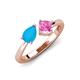 4 - Lysha 1.16 ctw Turquoise Pear Shape (7x5 mm) & Lab Created Pink Sapphire Cushion Shape (5.00 mm) Toi Et Moi Engagement Ring 