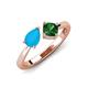 4 - Lysha 0.90 ctw Turquoise Pear Shape (7x5 mm) & Lab Created Emerald Cushion Shape (5.00 mm) Toi Et Moi Engagement Ring 