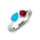4 - Lysha 1.16 ctw Turquoise Pear Shape (7x5 mm) & Lab Created Ruby Cushion Shape (5.00 mm) Toi Et Moi Engagement Ring 