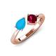 4 - Lysha 1.16 ctw Turquoise Pear Shape (7x5 mm) & Lab Created Ruby Cushion Shape (5.00 mm) Toi Et Moi Engagement Ring 