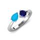 4 - Lysha 1.16 ctw Turquoise Pear Shape (7x5 mm) & Lab Created Blue Sapphire Cushion Shape (5.00 mm) Toi Et Moi Engagement Ring 