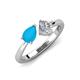 4 - Lysha 0.92 ctw Turquoise Pear Shape (7x5 mm) & Moissanite Cushion Shape (5.00 mm) Toi Et Moi Engagement Ring 