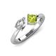 4 - Lysha 1.55 ctw White Sapphire Pear Shape (7x5 mm) & Peridot Cushion Shape (5.00 mm) Toi Et Moi Engagement Ring 