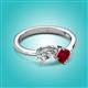 3 - Lysha 1.71 ctw White Sapphire Pear Shape (7x5 mm) & Lab Created Ruby Cushion Shape (5.00 mm) Toi Et Moi Engagement Ring 