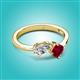3 - Lysha 1.71 ctw White Sapphire Pear Shape (7x5 mm) & Lab Created Ruby Cushion Shape (5.00 mm) Toi Et Moi Engagement Ring 