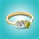 3 - Lysha 1.55 ctw White Sapphire Pear Shape (7x5 mm) & Peridot Cushion Shape (5.00 mm) Toi Et Moi Engagement Ring 