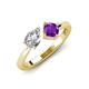 4 - Lysha 1.40 ctw White Sapphire Pear Shape (7x5 mm) & Amethyst Cushion Shape (5.00 mm) Toi Et Moi Engagement Ring 