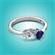 3 - Lysha 1.71 ctw White Sapphire Pear Shape (7x5 mm) & Lab Created Blue Sapphire Cushion Shape (5.00 mm) Toi Et Moi Engagement Ring 
