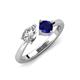 4 - Lysha 1.71 ctw White Sapphire Pear Shape (7x5 mm) & Lab Created Blue Sapphire Cushion Shape (5.00 mm) Toi Et Moi Engagement Ring 