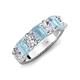 3 - Zuwena 3.10 ctw Natural Diamond Oval Shape (6x4 mm) & Aquamarine Emerald Shape (6x4 mm) Seven Stone Wedding Band 