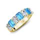 3 - Zuwena 3.70 ctw Natural Diamond Oval Shape (6x4 mm) & Blue Topaz Emerald Shape (6x4 mm) Seven Stone Wedding Band 