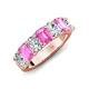 3 - Zuwena 3.40 ctw Natural Diamond Oval Shape (6x4 mm) & Pink Sapphire Emerald Shape (6x4 mm) Seven Stone Wedding Band 