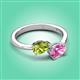 3 - Afra 1.80 ctw Peridot Pear Shape (7x5 mm) & Pink Sapphire Oval Shape (7x5 mm) Toi Et Moi Engagement Ring 
