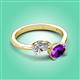 3 - Afra 1.57 ctw Moissanite Pear Shape (7x5 mm) & Amethyst Oval Shape (7x5 mm) Toi Et Moi Engagement Ring 