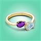 3 - Afra 1.37 ctw Amethyst Pear Shape (7x5 mm) & Aquamarine Oval Shape (7x5 mm) Toi Et Moi Engagement Ring 