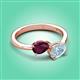 3 - Afra 1.62 ctw Rhodolite Garnet Pear Shape (7x5 mm) & Aquamarine Oval Shape (7x5 mm) Toi Et Moi Engagement Ring 