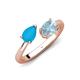 4 - Afra 1.07 ctw Turquoise Pear Shape (7x5 mm) & Aquamarine Oval Shape (7x5 mm) Toi Et Moi Engagement Ring 