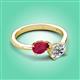 3 - Afra 1.95 ctw Ruby Pear Shape (7x5 mm) & White Sapphire Oval Shape (7x5 mm) Toi Et Moi Engagement Ring 