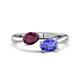 1 - Afra 1.75 ctw Rhodolite Garnet Pear Shape (7x5 mm) & Tanzanite Oval Shape (7x5 mm) Toi Et Moi Engagement Ring 