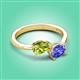 3 - Afra 1.65 ctw Peridot Pear Shape (7x5 mm) & Tanzanite Oval Shape (7x5 mm) Toi Et Moi Engagement Ring 