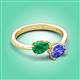 3 - Afra 1.65 ctw Emerald Pear Shape (7x5 mm) & Tanzanite Oval Shape (7x5 mm) Toi Et Moi Engagement Ring 