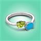 3 - Afra 1.50 ctw Peridot Pear Shape (7x5 mm) & Turquoise Oval Shape (7x5 mm) Toi Et Moi Engagement Ring 
