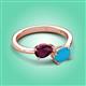 3 - Afra 1.60 ctw Rhodolite Garnet Pear Shape (7x5 mm) & Turquoise Oval Shape (7x5 mm) Toi Et Moi Engagement Ring 