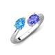 4 - Afra 1.70 ctw Blue Topaz Pear Shape (7x5 mm) & Tanzanite Oval Shape (7x5 mm) Toi Et Moi Engagement Ring 