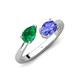 4 - Afra 1.65 ctw Emerald Pear Shape (7x5 mm) & Tanzanite Oval Shape (7x5 mm) Toi Et Moi Engagement Ring 