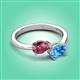 3 - Afra 1.70 ctw Pink Tourmaline Pear Shape (7x5 mm) & Blue Topaz Oval Shape (7x5 mm) Toi Et Moi Engagement Ring 