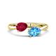 1 - Afra 1.95 ctw Ruby Pear Shape (7x5 mm) & Blue Topaz Oval Shape (7x5 mm) Toi Et Moi Engagement Ring 