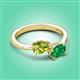3 - Afra 1.60 ctw Peridot Pear Shape (7x5 mm) & Emerald Oval Shape (7x5 mm) Toi Et Moi Engagement Ring 
