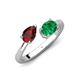 4 - Afra 1.70 ctw Red Garnet Pear Shape (7x5 mm) & Emerald Oval Shape (7x5 mm) Toi Et Moi Engagement Ring 