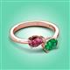 3 - Afra 1.50 ctw Pink Tourmaline Pear Shape (7x5 mm) & Emerald Oval Shape (7x5 mm) Toi Et Moi Engagement Ring 