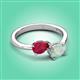 3 - Afra 1.45 ctw Ruby Pear Shape (7x5 mm) & Opal Oval Shape (7x5 mm) Toi Et Moi Engagement Ring 