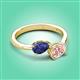 3 - Afra 1.35 ctw Iolite Pear Shape (7x5 mm) & Morganite Oval Shape (7x5 mm) Toi Et Moi Engagement Ring 