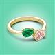 3 - Afra 1.55 ctw Emerald Pear Shape (7x5 mm) & Morganite Oval Shape (7x5 mm) Toi Et Moi Engagement Ring 