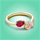 3 - Afra 1.70 ctw Ruby Pear Shape (7x5 mm) & Morganite Oval Shape (7x5 mm) Toi Et Moi Engagement Ring 