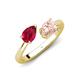 4 - Afra 1.70 ctw Ruby Pear Shape (7x5 mm) & Morganite Oval Shape (7x5 mm) Toi Et Moi Engagement Ring 
