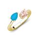 4 - Afra 1.10 ctw Turquoise Pear Shape (7x5 mm) & Morganite Oval Shape (7x5 mm) Toi Et Moi Engagement Ring 