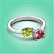 3 - Afra 1.65 ctw Peridot Pear Shape (7x5 mm) & Pink Tourmaline Oval Shape (7x5 mm) Toi Et Moi Engagement Ring 