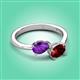 3 - Afra 1.60 ctw Amethyst Pear Shape (7x5 mm) & Red Garnet Oval Shape (7x5 mm) Toi Et Moi Engagement Ring 