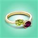3 - Afra 1.80 ctw Peridot Pear Shape (7x5 mm) & Rhodolite Garnet Oval Shape (7x5 mm) Toi Et Moi Engagement Ring 
