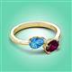 3 - Afra 1.85 ctw Blue Topaz Pear Shape (7x5 mm) & Rhodolite Garnet Oval Shape (7x5 mm) Toi Et Moi Engagement Ring 