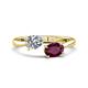 1 - Afra 1.85 ctw Moissanite Pear Shape (7x5 mm) & Rhodolite Garnet Oval Shape (7x5 mm) Toi Et Moi Engagement Ring 