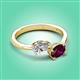 3 - Afra 1.85 ctw Moissanite Pear Shape (7x5 mm) & Rhodolite Garnet Oval Shape (7x5 mm) Toi Et Moi Engagement Ring 