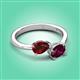 3 - Afra 1.90 ctw Red Garnet Pear Shape (7x5 mm) & Rhodolite Garnet Oval Shape (7x5 mm) Toi Et Moi Engagement Ring 
