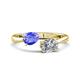 1 - Afra 1.60 ctw Tanzanite Pear Shape (7x5 mm) & Moissanite Oval Shape (7x5 mm) Toi Et Moi Engagement Ring 