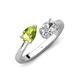 4 - Afra 1.65 ctw Peridot Pear Shape (7x5 mm) & Moissanite Oval Shape (7x5 mm) Toi Et Moi Engagement Ring 