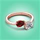 3 - Afra 1.75 ctw Red Garnet Pear Shape (7x5 mm) & Moissanite Oval Shape (7x5 mm) Toi Et Moi Engagement Ring 
